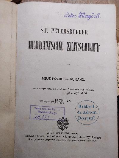St.+Petersburger+Medicinische+Zeitschrift++Neue+Folge++IV.+Band+1873+-+1874