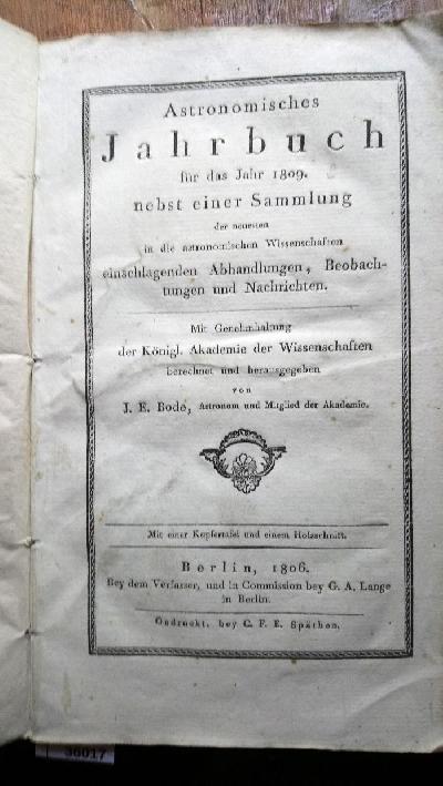 Astronomisches+Jahrbuch+f%C3%BCr+das+Jahr+1809
