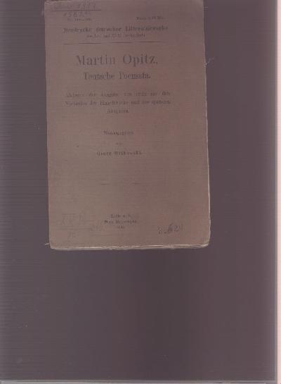 Martin+Opitz++Teutsche+Poemata++Abdruck+der+Ausgabe+von+1624+mit+den+Varianten+der+Einzeldruck+und+der+sp%C3%A4teren+Ausgaben