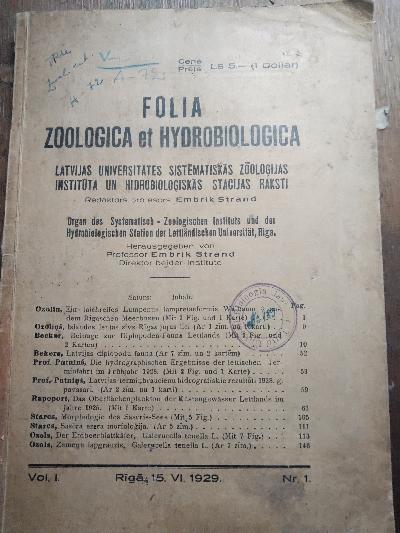 Folia+Zoologica+et+Hydrobiologica+Organ+des+systematisch+Zoologischen+Vol+1.+Nr+1.+1929