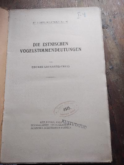 Die+estnischen+Vogelstimmendeutungen++FF+Communications++edited+for+the+Folklore+Fellows+Vol.+XXXIV2+No+97