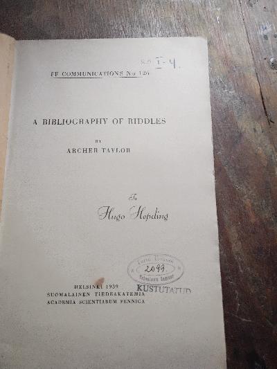 A+Bibliography+of+Riddles++FF+Communications++edited+for+the+Folklore+Fellows+Vol.+LIII1+No+126