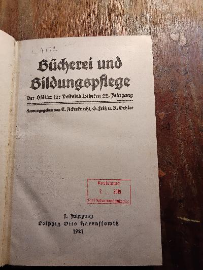 B%C3%BCcherei+und+Bildungspflege++Der+Bl%C3%A4tter+f%C3%BCr+Volksbibliotheken++22.+Jahrgang