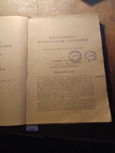 Les chansons mythologiques lettonnes  Latviesu Mitologiskas Dainas - Front Cover