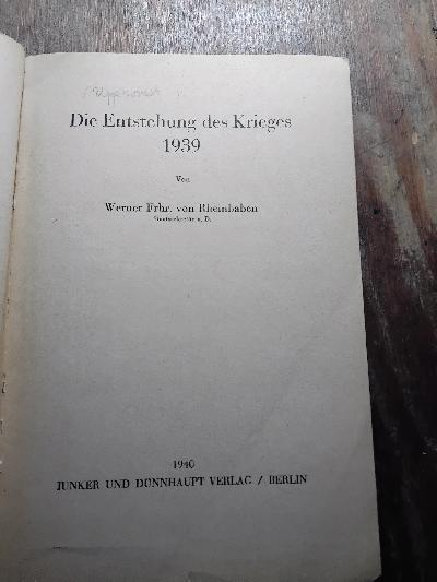 Die Entstehung des Krieges 1939 - Front Cover