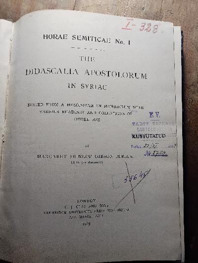 The Didascalia Apostolorum in Syriac  Edited from a Mesopotamian Manuscript with various Readings and Collations of other MSS - Front Cover