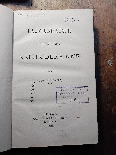 Raum und Stoff  Ideen zu einer Kritik der Sinne - Front Cover