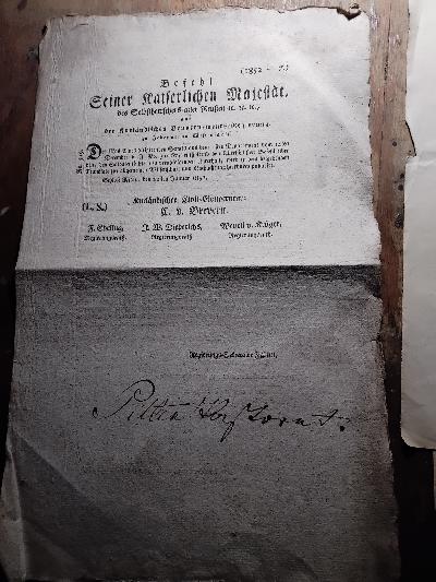 Befehl seiner Kaiserlichen Majestät des Selbstherrschers aller Reussen aus der kurländischen Gouvernements Regierung   (Unterhalt für Soldatentüchter) - Front Cover