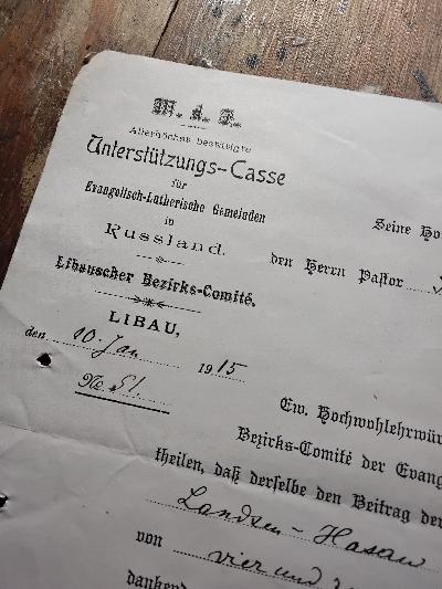 Schreiben der Unterstützungskasse für lutherische Gemeinden in Russland , Libau an Pastor Raison - Front Cover