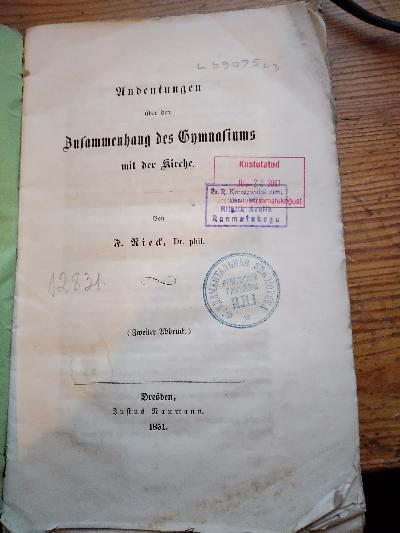 Andeutungen über den Zusammenhang des Gymnasiums mit der Kirche - Front Cover