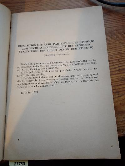 Resolutionen des XVIII. Parteitags der KPdSU - Front Cover