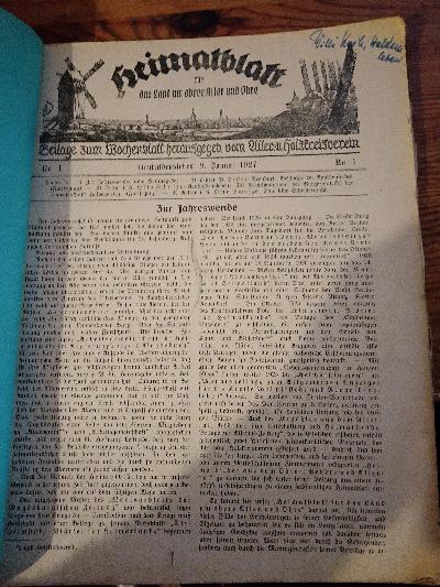 Heimatblatt für das Land um obere Aller und Ohre  Jahrgang 1927 - Front Cover