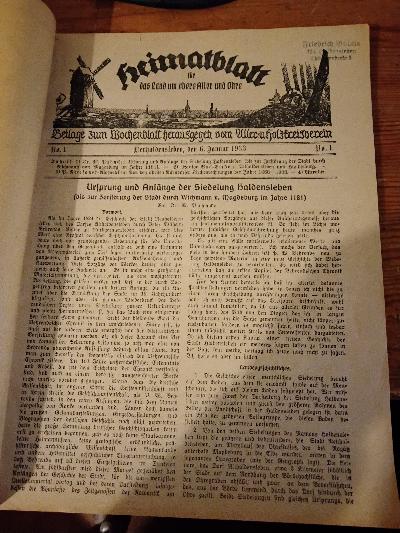 Heimatblatt für das Land um obere Aller und Ohre  Jahrgang 1933 - Front Cover