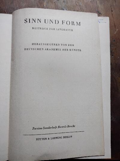 Sinn+und+Form+Beitr%C3%A4ge+zur+Literatur+++Zweites+Sonderheft+Bertolt+Brecht