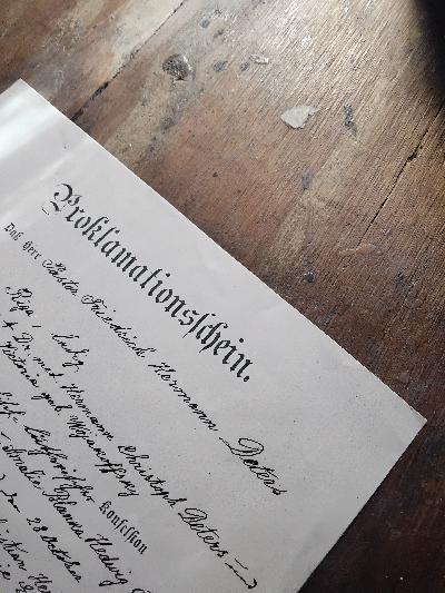 Proklamationsschein für Pastor Friedrich Hermann Deters - Front Cover