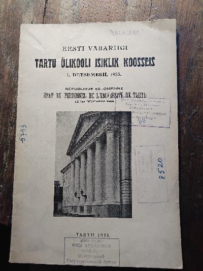 Eesti vabariigi tartu ülikooli Loengute ja Praktiliste Tööde Kava  1934. Aasta II Poolaastal    (Vorlesungs- und Praktikumsplan der Universität Tartu, Republik Estland, Erstes Semester 1934) - Front Cover