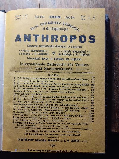 Anthropos Internationale Zeitschrift für Völker und Sprachenkunde  Band IV Heft  5,6 - Front Cover