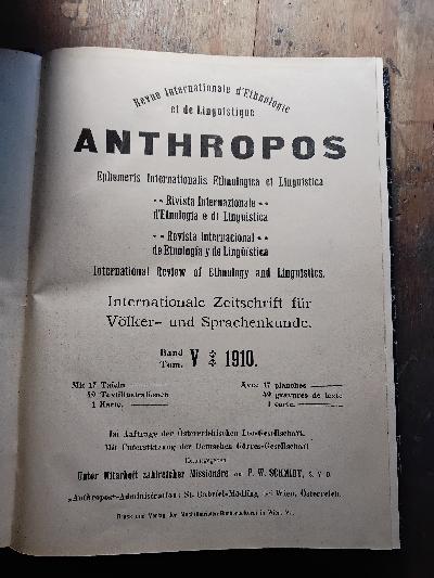 Anthropos+Internationale+Zeitschrift+f%C3%BCr+V%C3%B6lker+und+Sprachenkunde++Band+V+Heft+1