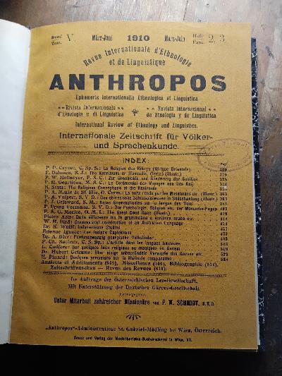 Anthropos Internationale Zeitschrift für Völker und Sprachenkunde  Band V Heft 2,3 - Front Cover