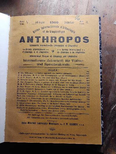 Anthropos Internationale Zeitschrift für Völker und Sprachenkunde  Band V Heft 4 - Front Cover
