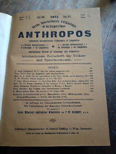 Anthropos Internationale Zeitschrift für Völker und Sprachenkunde  Band VI Heft 5 - Front Cover