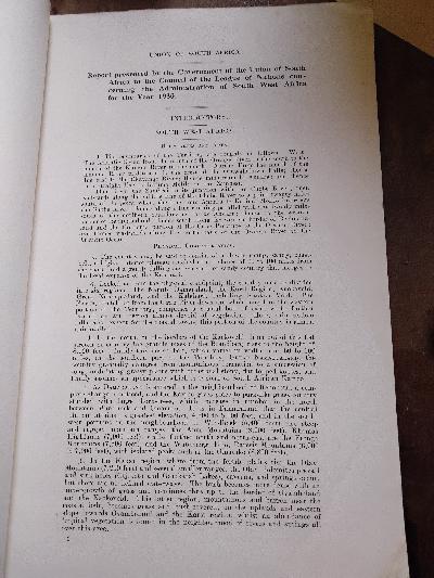 Report presented by the Government of the Union of South Africa  to the  Council  of the League of Nations Council   concerning the Administration of South West Africa for the Year 1930 - Front Cover