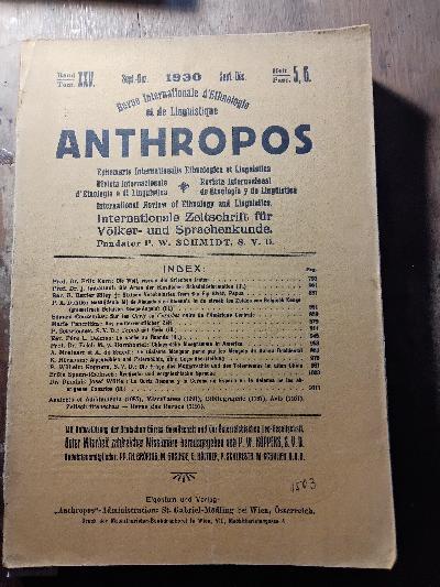 Anthropos Internationale Zeitschrift für Völker und Sprachenkunde  Band XXV  Heft 5,6 - Front Cover