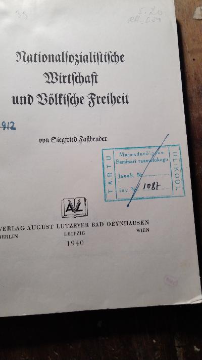 Nationalsozialistische Wirtschaft und Völkische Freiheit - Front Cover