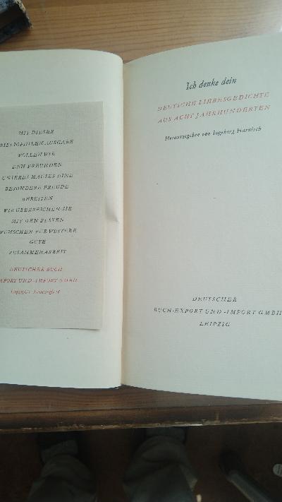 Ich denke dein   Deutsche Liebesgedichte aus Acht Jahrhunderten - Front Cover