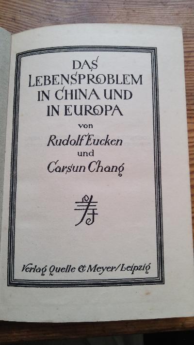 Das Lebensproblem in China und Europa - Front Cover