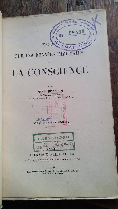 Essai sur les Donnees Immediates de la Conscience - Front Cover