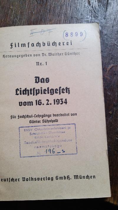 Das Lichtspielgesetz vom 16.2. 1934 - Front Cover