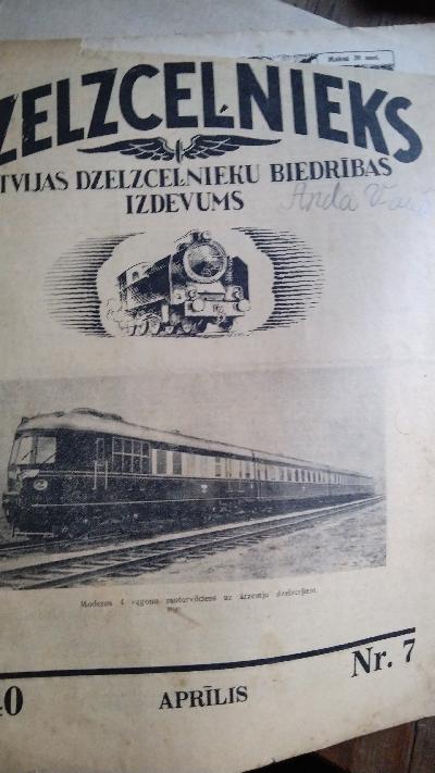 Dzelzscelnieks  (Eisenbahnarbeiter, eine lettische Zeitschrift über Eisenbahnbau und -betrieb in Lettland)  Nr. 16 und 22,23 1928; Nr. 14 1939 und Nr 1- 7 1940 - Front Cover