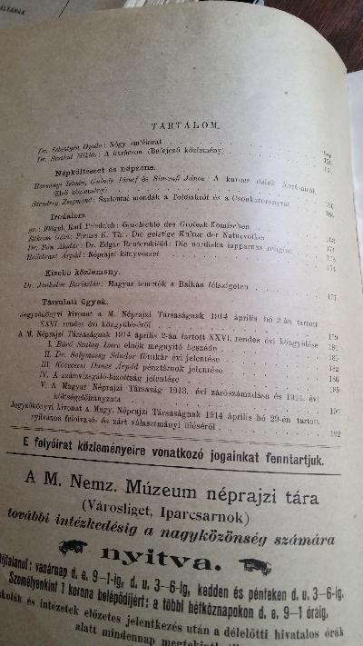 Ethnographia  a Magyar Neprajzi Tarsasag ertesitöje  3. füzet - Front Cover