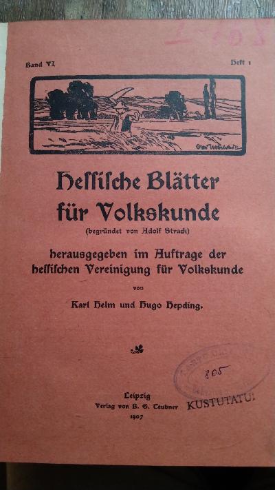 Hessische Blätter für Volkskunde  Band VI - Front Cover
