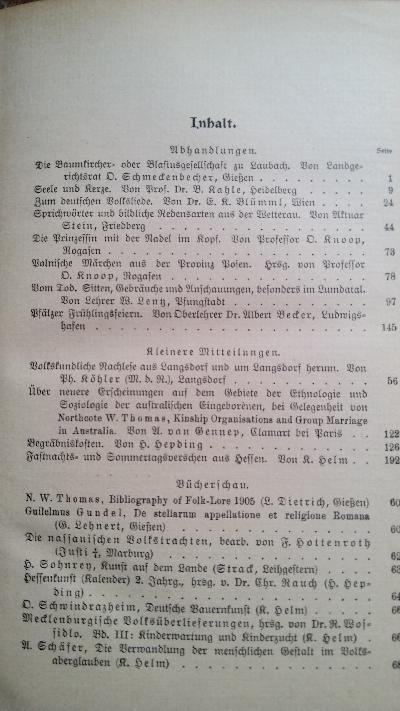 Hessische Blätter für Volkskunde  Band VI - Front Cover