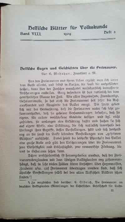 Hessische Blätter für Volkskunde  Band VIII - Front Cover