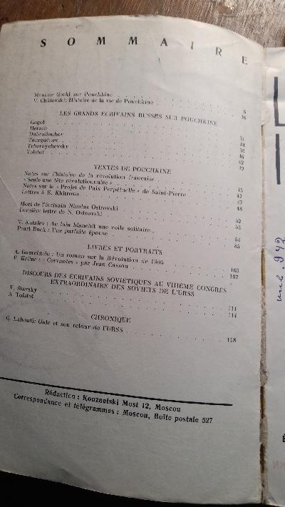 La Litterature Internationale 1937  Nr. 1 - Front Cover