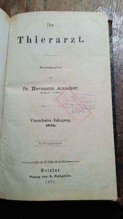 Der Thierarzt  Vierzehnter Jahrgang - Front Cover