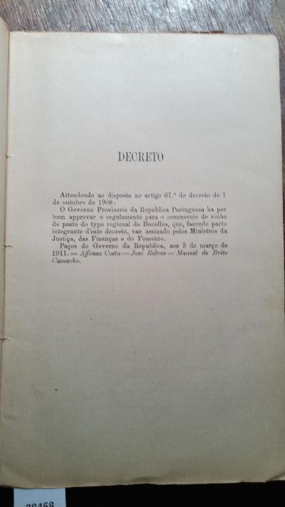 Regulamento para o Commercio do Vinho de Pasto de Bucellas - Front Cover