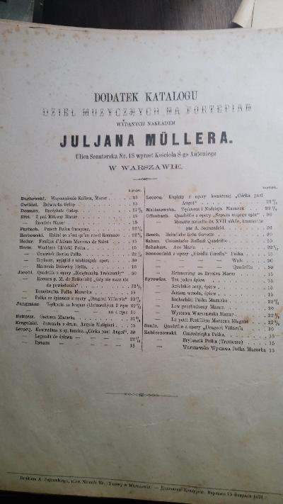 Konvolut von Notenblättern um 1870 im wesentlichen aus Warschau, Julien Müller und St. Petersburg, M. Bernard/ Büttner - Front Cover