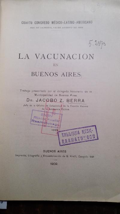 La Vacunacion en Buenos Aires - Front Cover
