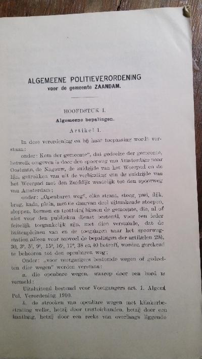 Algemeene Politie - Verordening 1910 voor de gemeente Zaandam - Front Cover