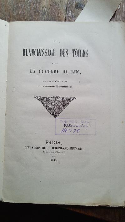 Blanchissage des Toiles et de la Culture du Lin - Front Cover
