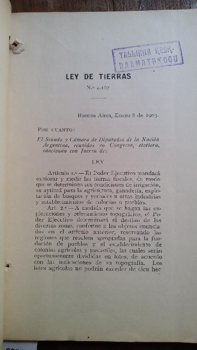 Ley de Tierras  Sus Decretos Reglamentarios y Disposiciones Generales en Vigencia que Rigen la Venta y el Arrendamiento de la Tierra Pública - Front Cover