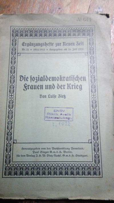 Die sozialdemokratischen Frauen und der Krieg - Front Cover