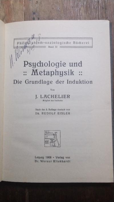 Psychologie und Metaphysik  Die Grundlagen der Induktion - Front Cover