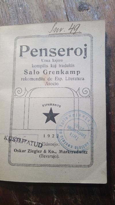 Penseroj unua kajero kompilis kaj tradukis Salo Grenkamp rekomendita de Esp. Literatur Asocio - Front Cover