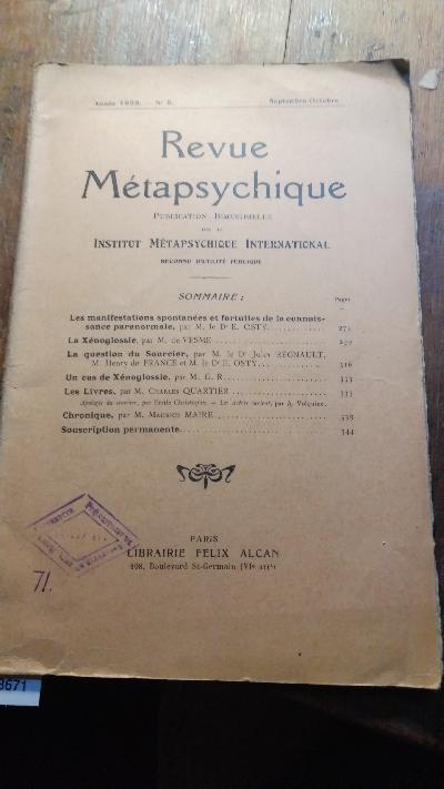 Revue Metapsychique  1933 Nr. 5 - Front Cover