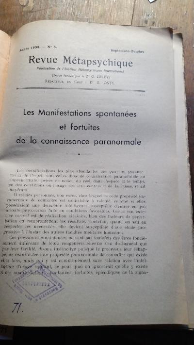 Revue Metapsychique  1933 Nr. 5 - Front Cover